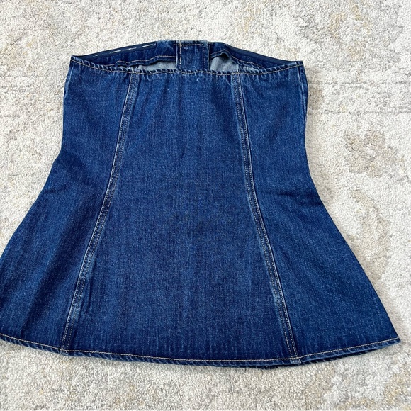 NWT Meshki Lennox Denim Strapless Top & Wide Leg Jeans Set XXS Tall Fit Blue - Picture 11 of 11